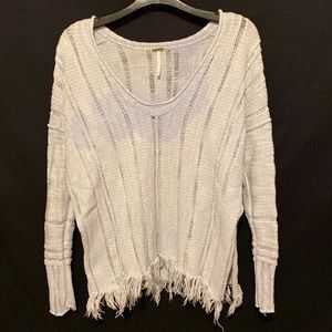 Free People Ocean Drive V-Neck Sweater. Fringe. Color Distressing. Sz. Small